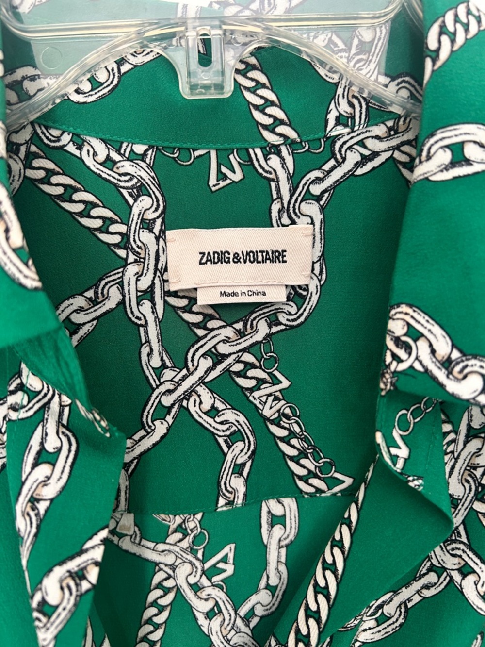Zadig & Voltaire Ravy Chain Print 100% Silk 3/4 Sleeves Mini Dress Green Small - Picture 4 of 10
